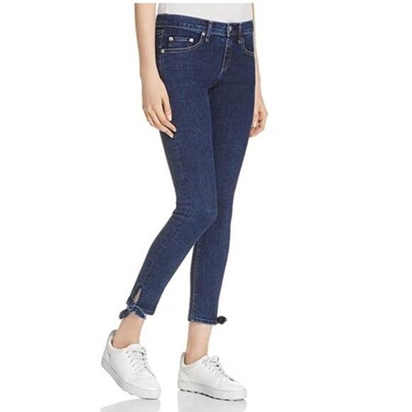 rag & bone Women's Stevie Ankle Bow Tie Skinny Jeans Size 24 Dark Wash Mid Rise - Picture 1 of 10